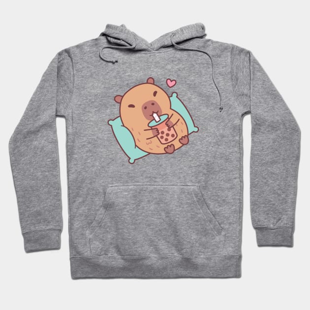 Cute Capybara Chilling And Drinking Bubble Tea Hoodie by rustydoodle